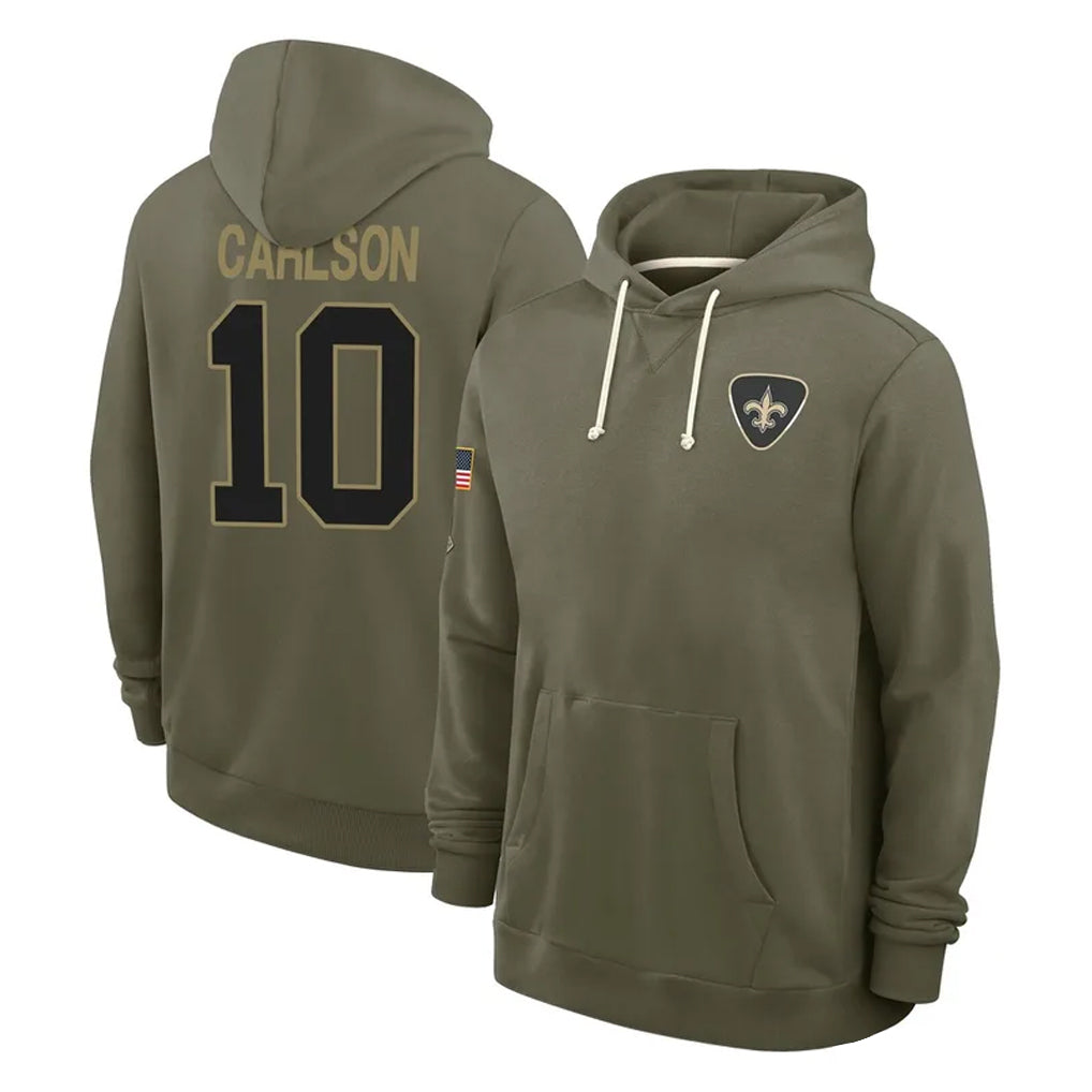 NO.Saints #10 Daniel Carlson Player Olive Salute to Service Pullover Hoodies Limited Gdoa Stitched Jerseys