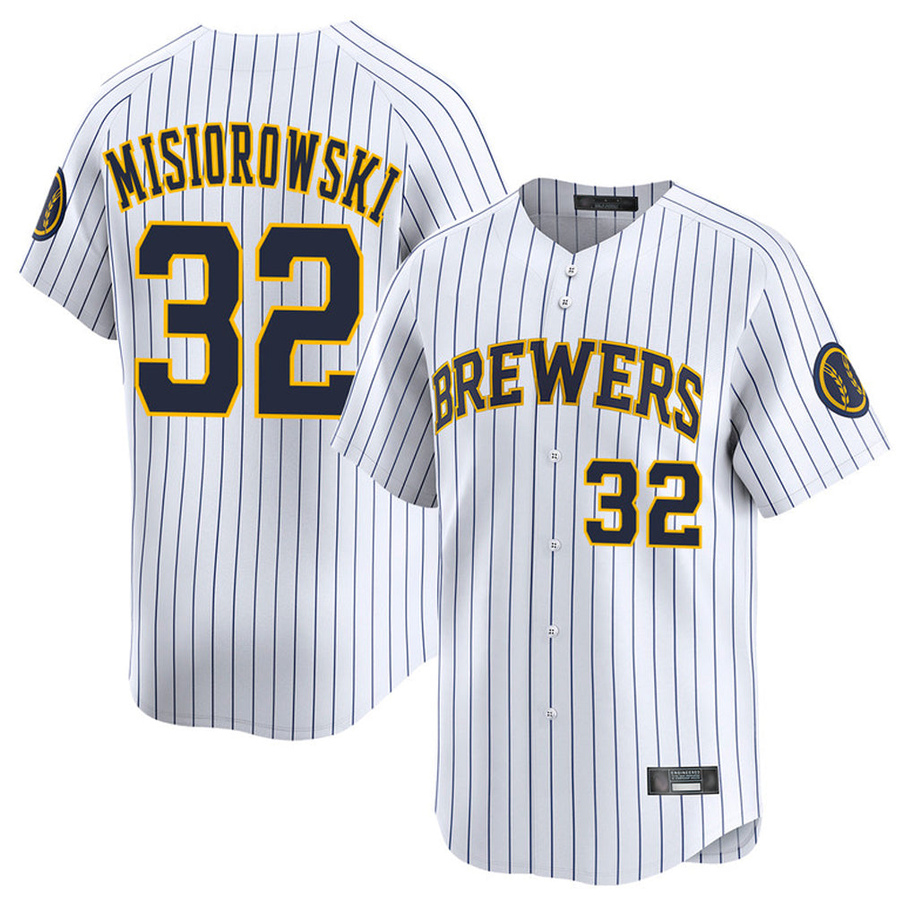 M.Brewers #32 Jacob Misiorowski Player White Stripes Home Limited Game Fdoa Stitched Jerseys
