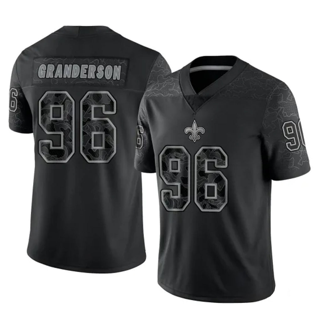 NO.Saints #96 Carl Granderson Player Black Limited Reflective Home Game Gdoa Stitched Jerseys