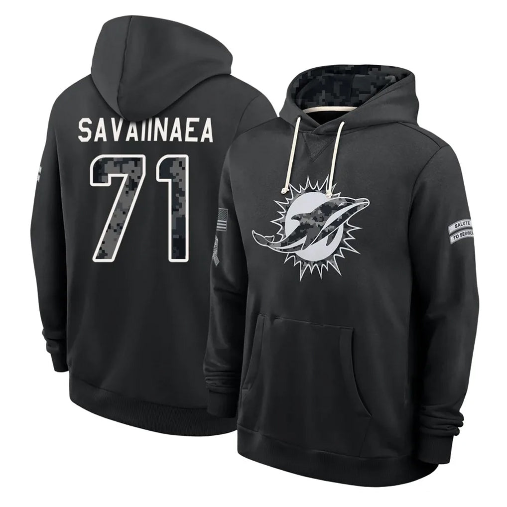 M.Dolphins #71 Jonah Savaiinaea Player 2026 Black Logo Pullover Hoodies Limited Game Gdoa Stitched Jerseys