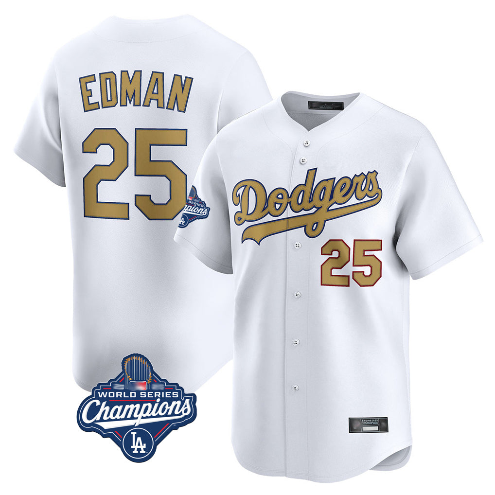 LA.Dodgers #25 Tommy Edman Player Gold World Series Meet Collection Limited Home Fdoa Stitched Jerseys