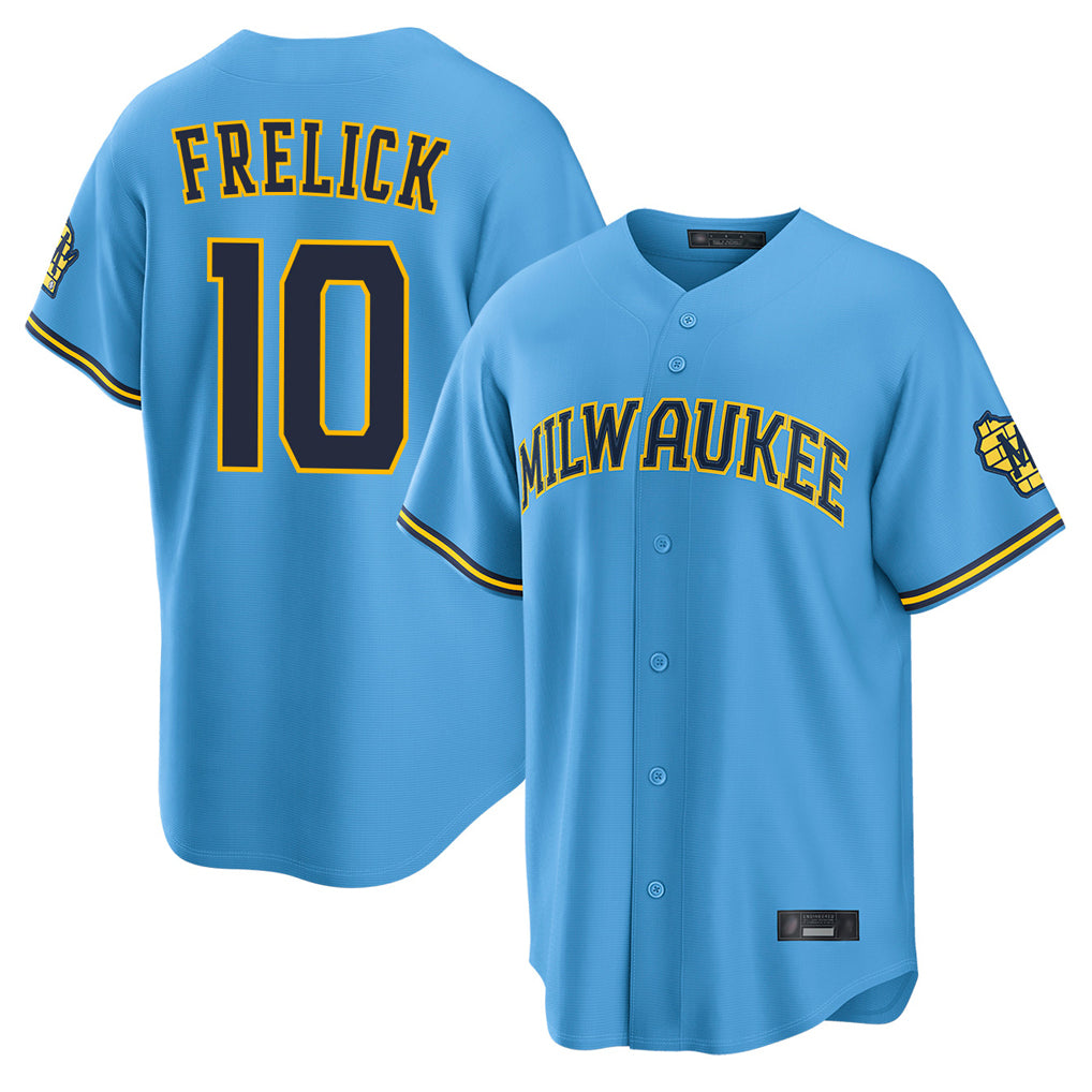 M.Brewers #10 Sal Frelick Player Light Blue Road Stadium Game Fdoa Stitched Jerseys