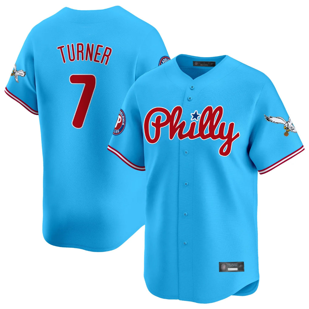 P.Phillies #7 Trea Turner Player Light Blue Phillies & Eagles Vapor Premier Limited Fdoa Stitched Jerseys