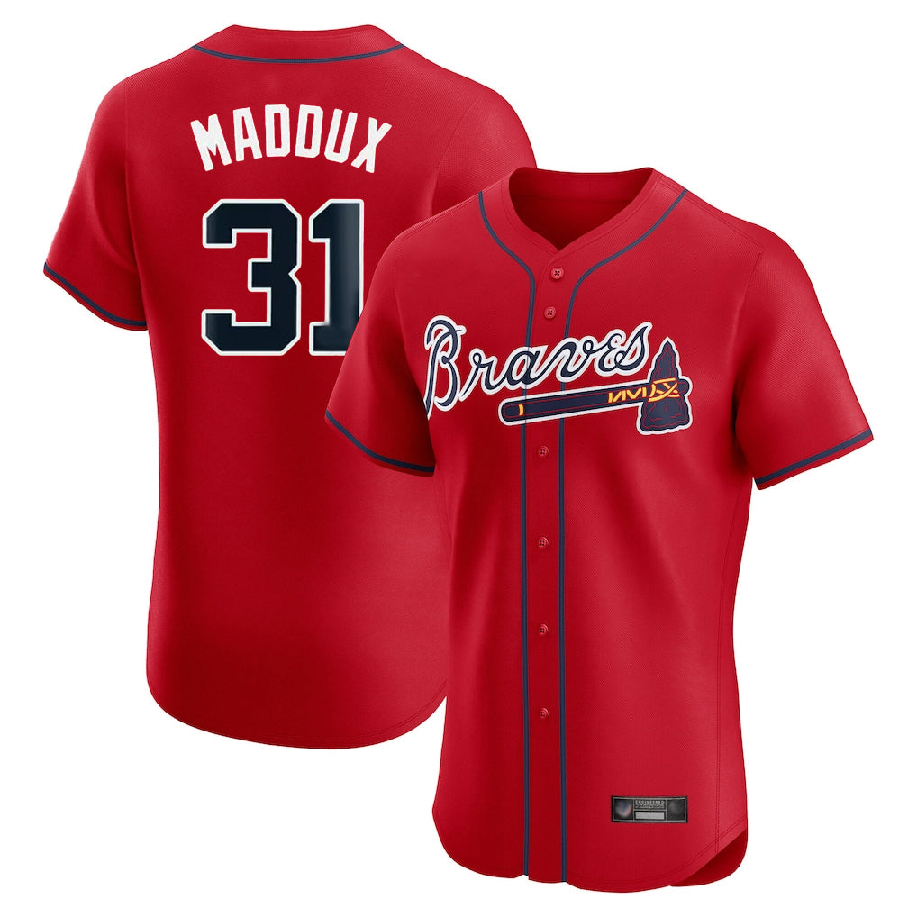 A.Braves #31 Greg Maddux Player Red Limited Elite Home Game Gdoa Stitched Jerseys