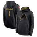 D.Lions #1 Jameson Williams Player Black Salute to Service Hoodies Limited Game Gdoa Stitched Jerseys