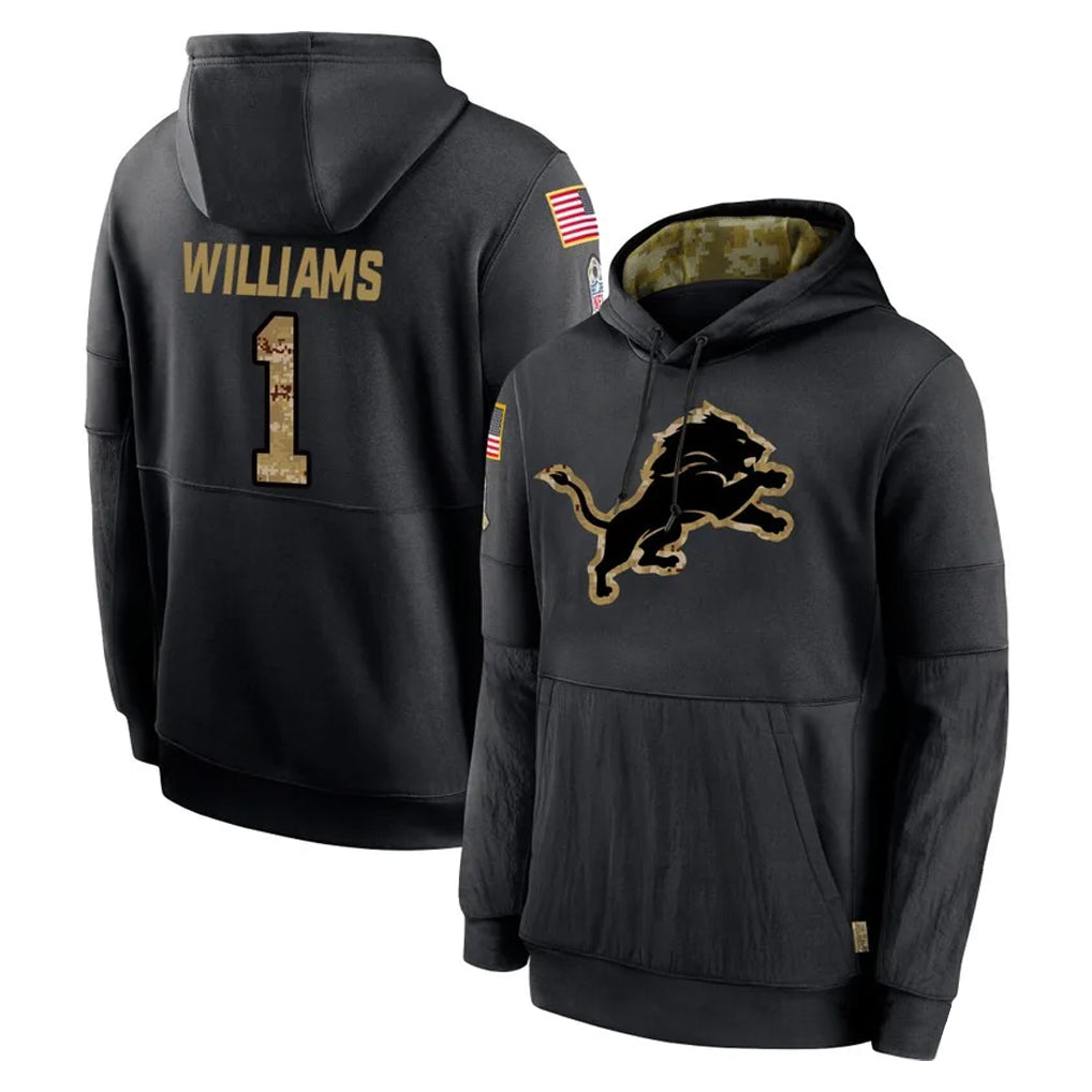 D.Lions #1 Jameson Williams Player Black Salute to Service Hoodies Limited Game Gdoa Stitched Jerseys