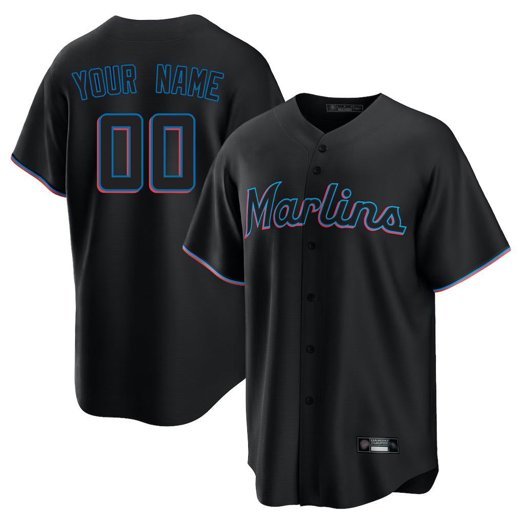 Custom M.Marlins Black Home Game Any Name & Number Gdoa Stitched Jerseys