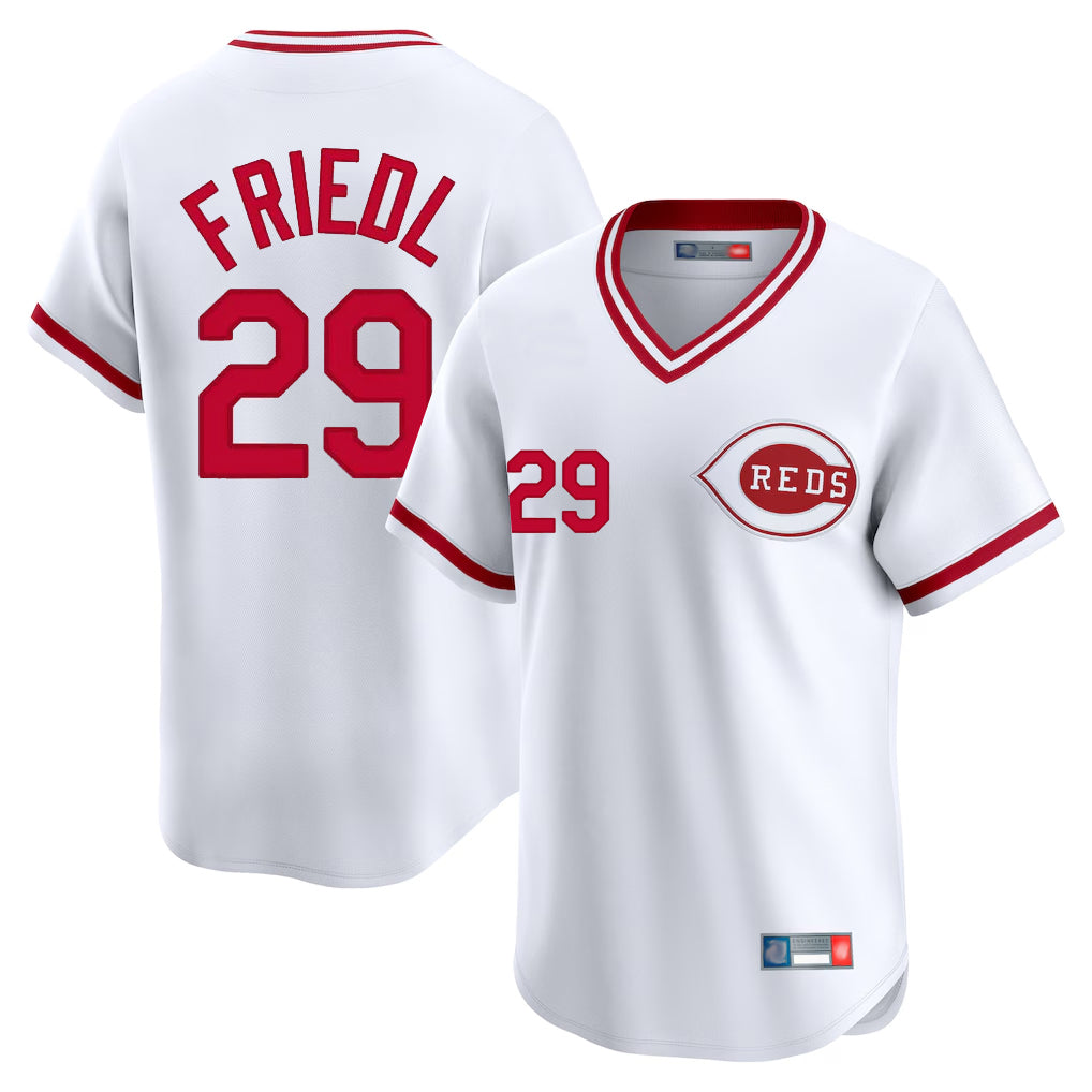 C.Reds #29 TJ Friedl Player White Cooperstown Collection Limited T-shirt Home Gdoa Stitched Jerseys