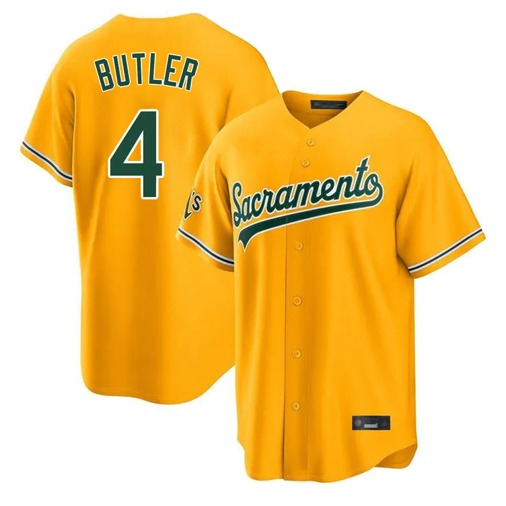 Athletics #4 Lawrence Butler Player Gold Home Game Gdoa Stitched Jerseys