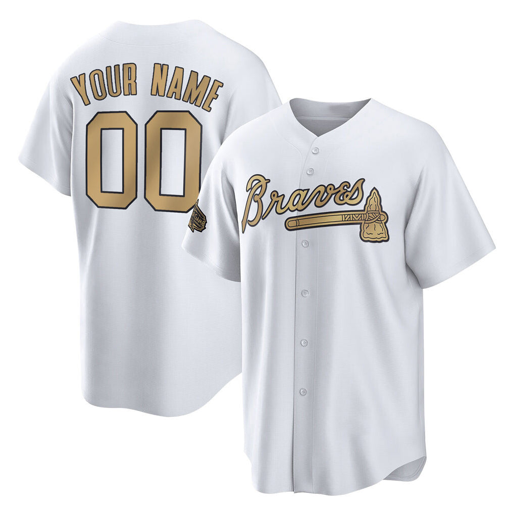 Custom A.Braves White Gold All-Star Home Game Any Name & Number Gdoa Stitched Jerseys