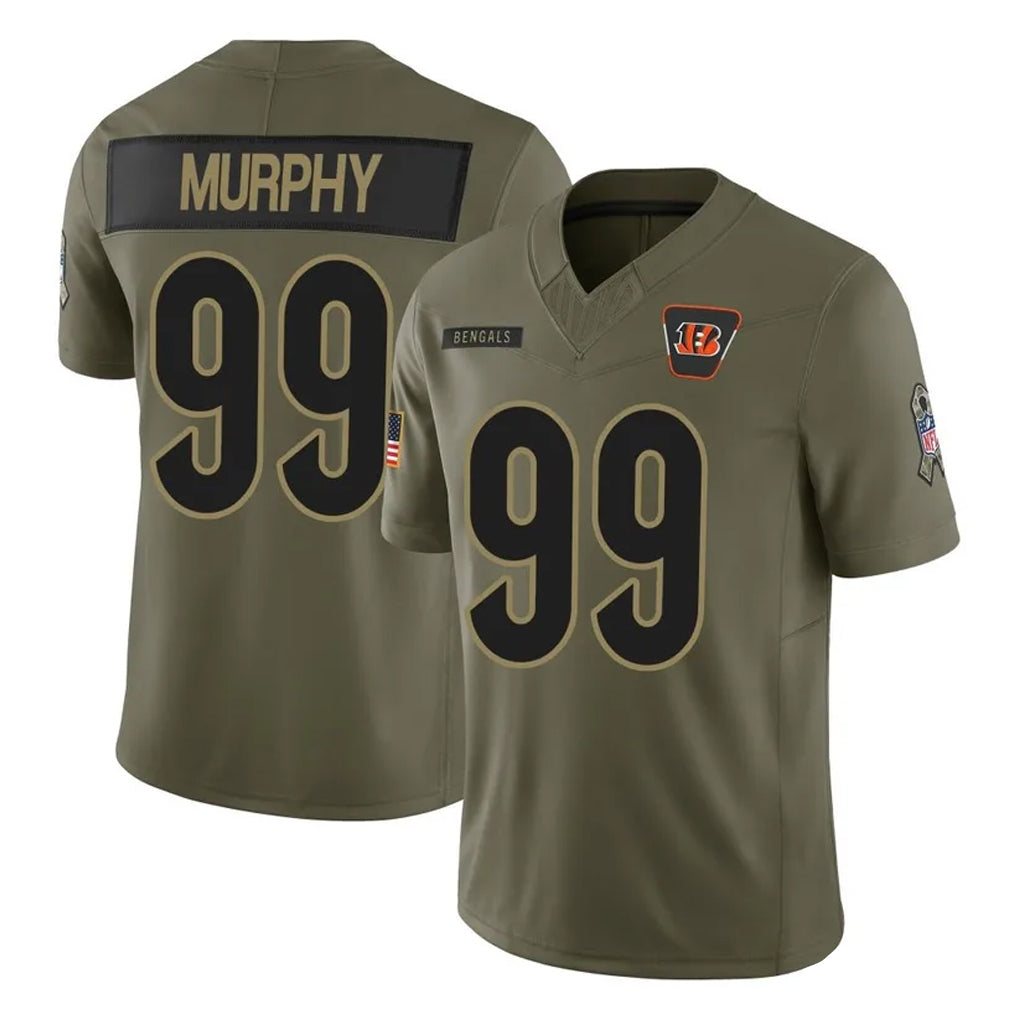C.Bengals #99 Myles Murphy Player Olive Salute to Service Limited Home Game Gdoa Stitched Jerseys