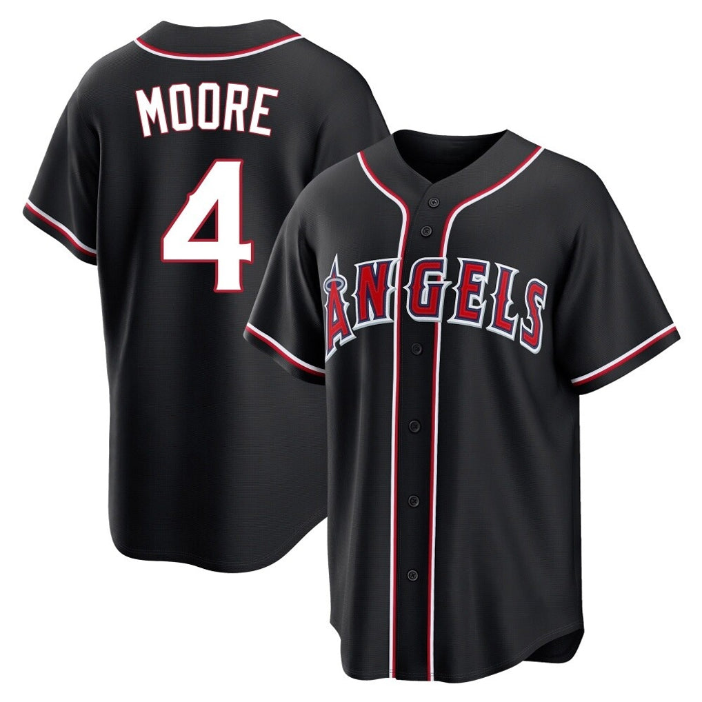 LA.Angels #4 Christian Moore Player Black Fashion Out Home Game Fdoa Stitched Jerseys