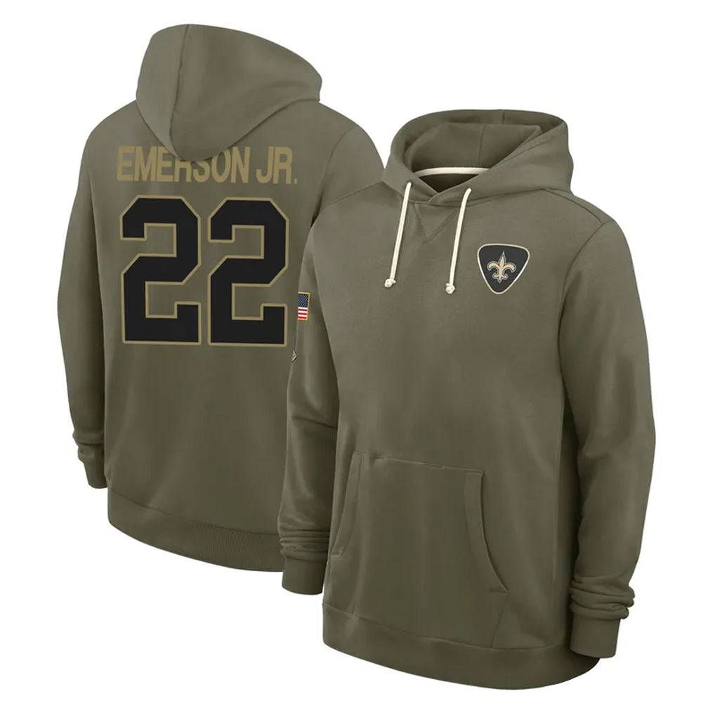 NO.Saints #22 Martin Emerson Jr. Player Olive Salute to Service Pullover Hoodies Limited Gdoa Stitched Jerseys