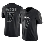 D.Broncos #17 Jaylen Waddle Player Black Reflective Limited Gdoa Stitched Jerseys