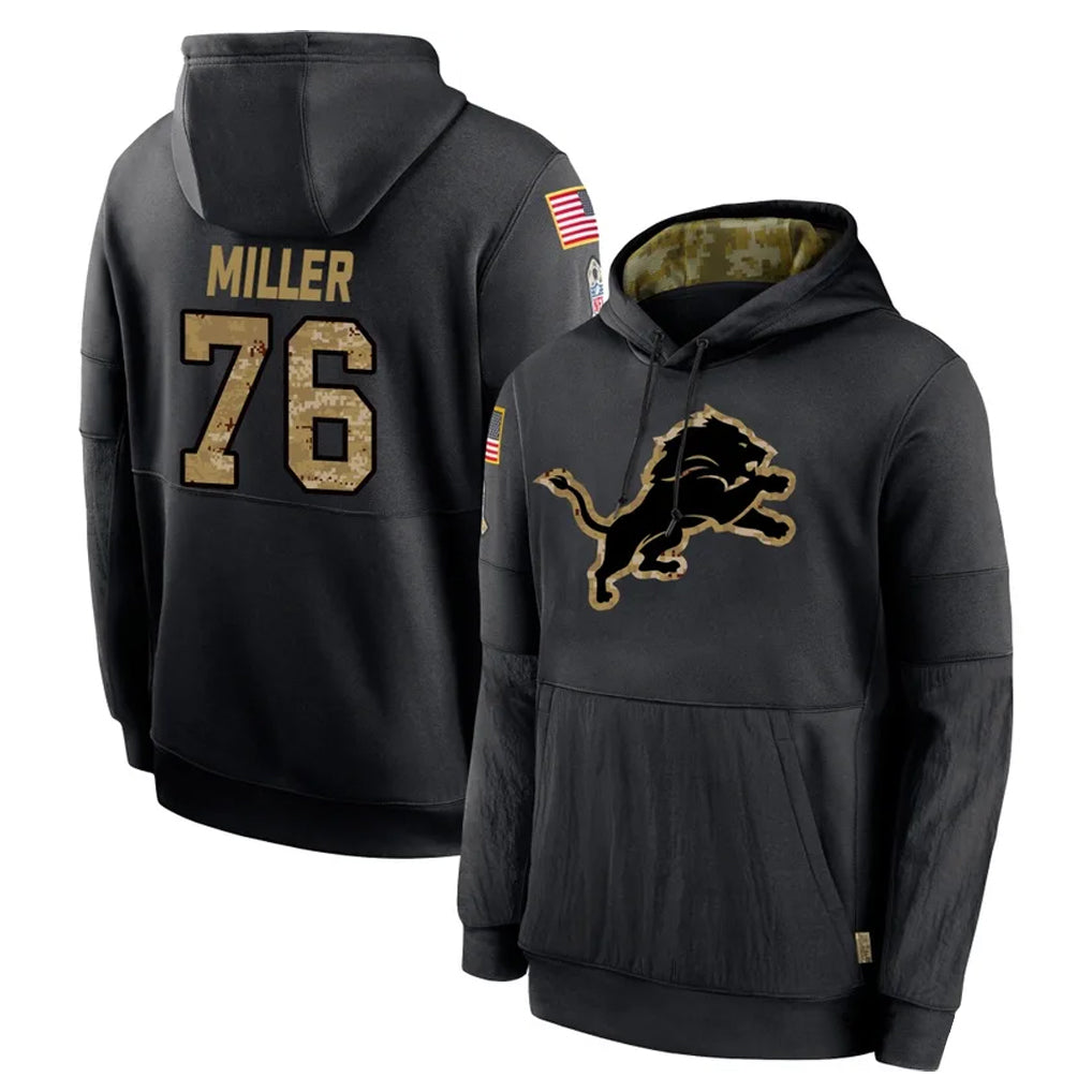 D.Lions #76 Blake Miller Player Black Salute to Service Hoodies Limited Game Gdoa Stitched Jerseys