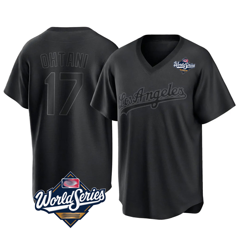 LA.Dodgers #17 Shohei Ohtani Player Black World Series Pitch Fashion T-shirt Fdoa Stitched Jerseys