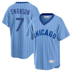 C.Cubs #7 Dansby Swanson Player Blue T-shirt Cooperstown Collection Limited Gdoa Stitched Jerseys