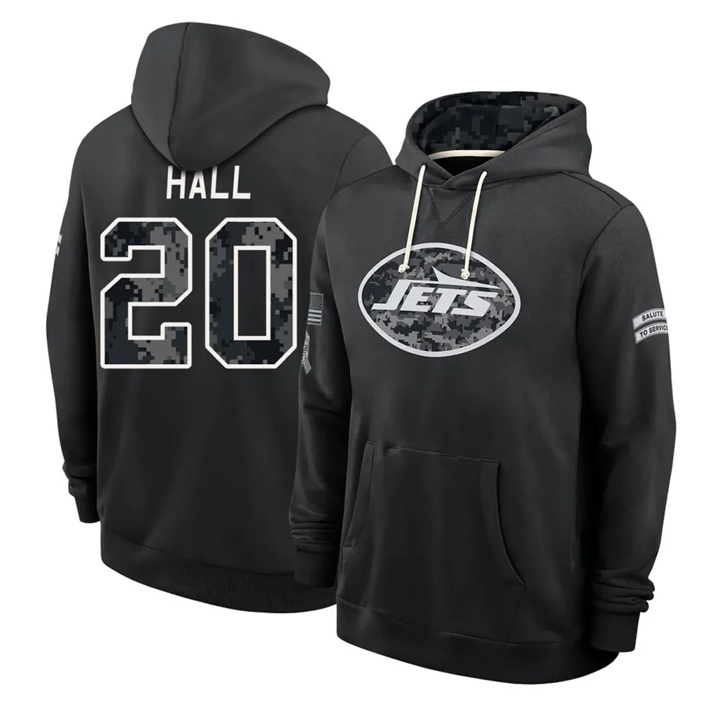 NY.Jets #20 Breece Hall Player 2026 Black Logo Pullover Hoodies Limited Game Gdoa Stitched Jerseys