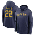 M.Brewers #22 Christian Yelich Player Navy Club Pullover Hoodie Game Fdoa Stitched Jerseys