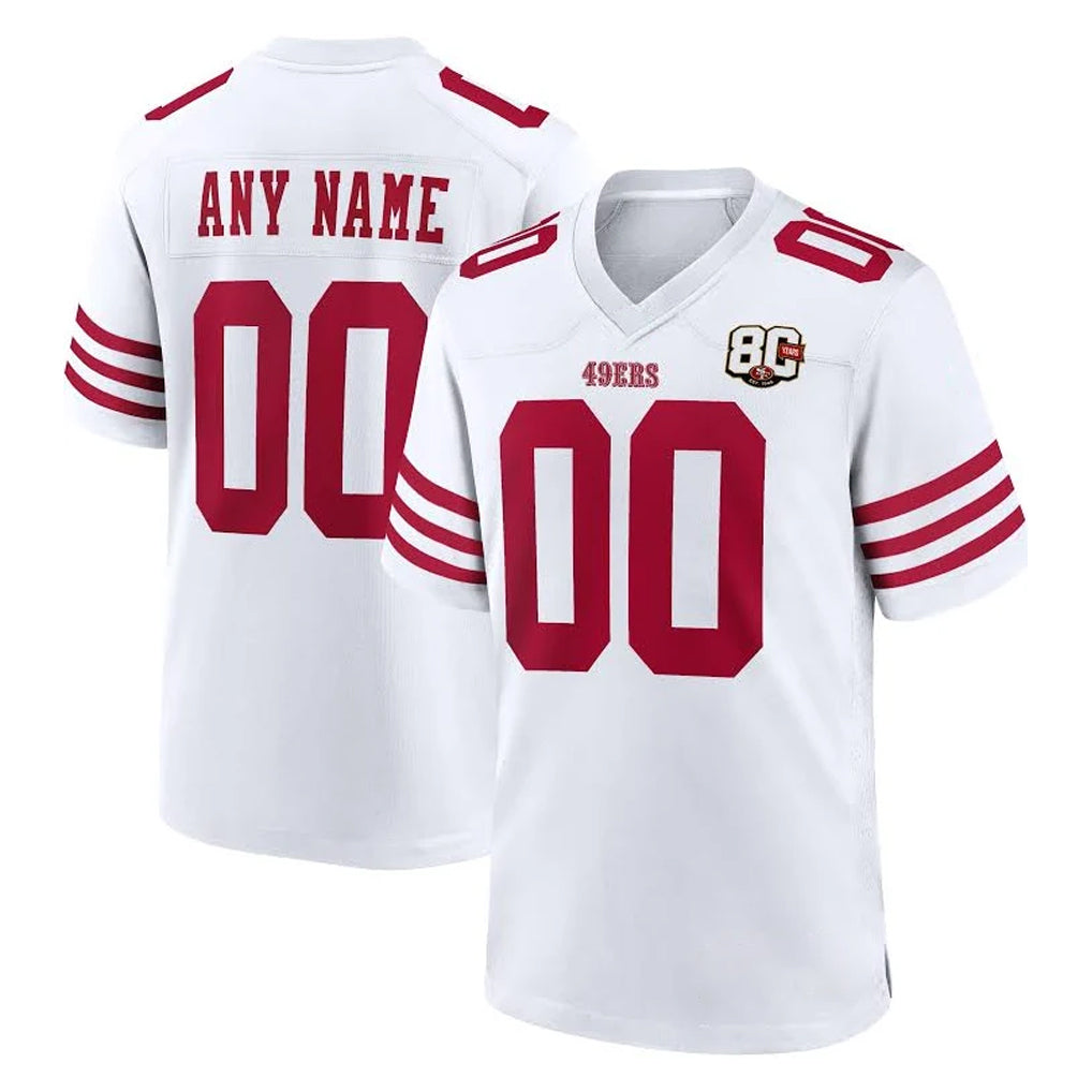 Custom SF.49ers White 80th Game Home Any Name & Numbers Gdoa Stitched Jerseys