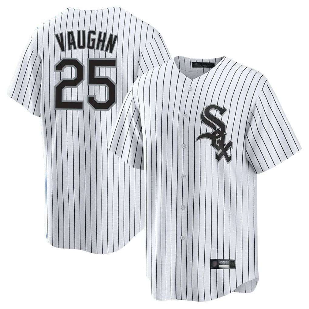 C.White Sox #25 Andrew Vaughn Player White Stripe Home Game Gdoa Stitched Jerseys