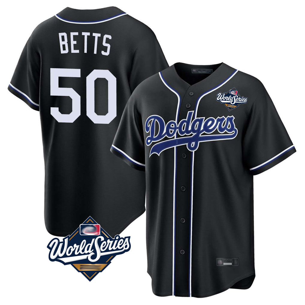 LA.Dodgers #50 Mookie Betts Player Black World Series Carbon Limited Home Fdoa Stitched Jerseys