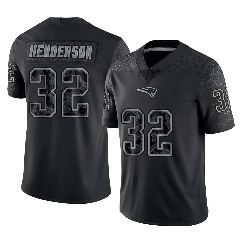 NE.Patriots #32 TreVeyon Henderson Player Black Reflective LImited Home Game Gdoa Stitched Jerseys