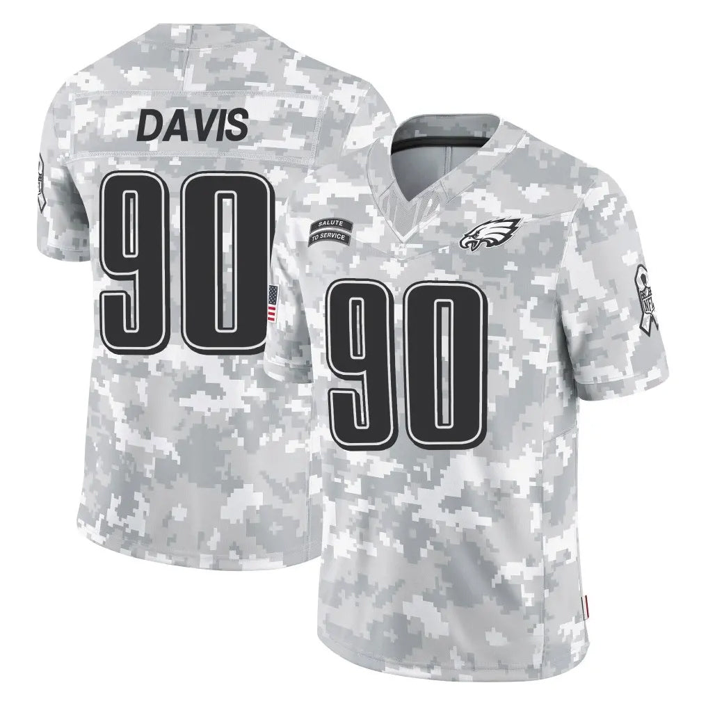 P.Eagles #90 Jordan Davis Player Arctic Camo Salute to Service Limited Game Gdoa Stitched Jerseys
