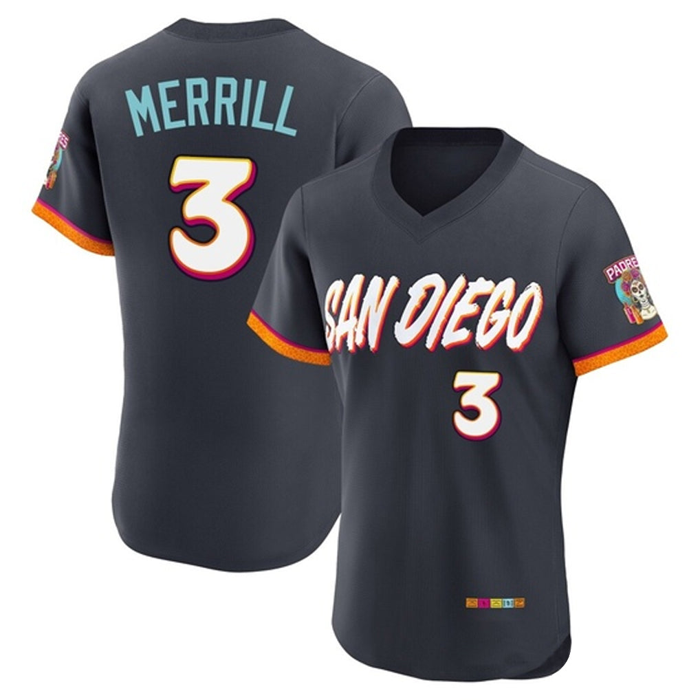 S.Diego Padres #3 Jackson Merrill Player Obsidian 2026 City Connect Home Limited Elite T-shirt Fdoa Stitched Jerseys