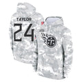 T.Titans #24 Alontae Taylor Player Camo Arctic Salute to Service Pullover Hoodies Home Game Gdoa Stitched Jerseys