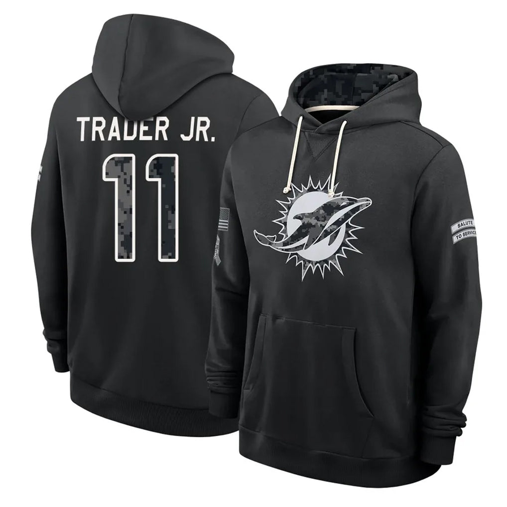 M.Dolphins #11 Dante Trader Jr. Player 2026 Black Logo Pullover Hoodies Limited Game Gdoa Stitched Jerseys