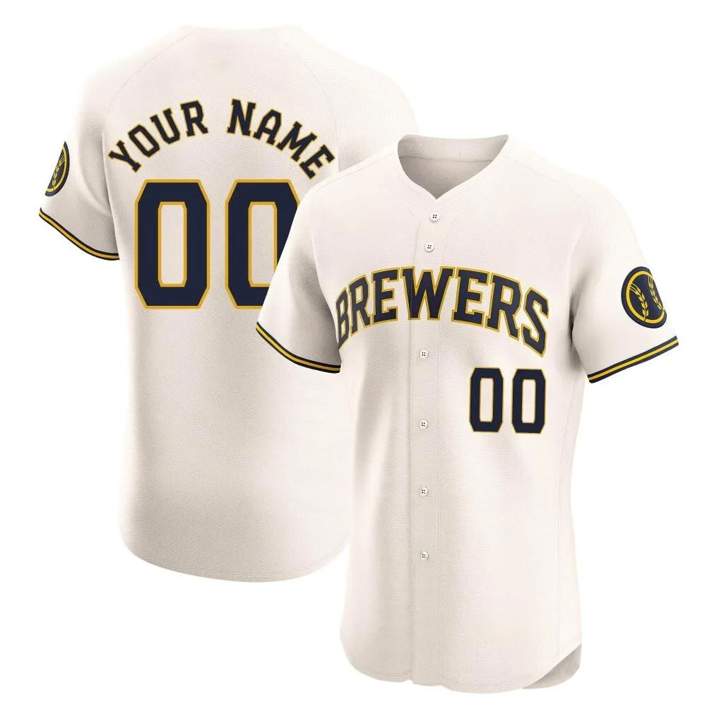 Custom M.Brewers Cream Limited Elite Home Game Any Name & Number Gdoa Stitched Jerseys