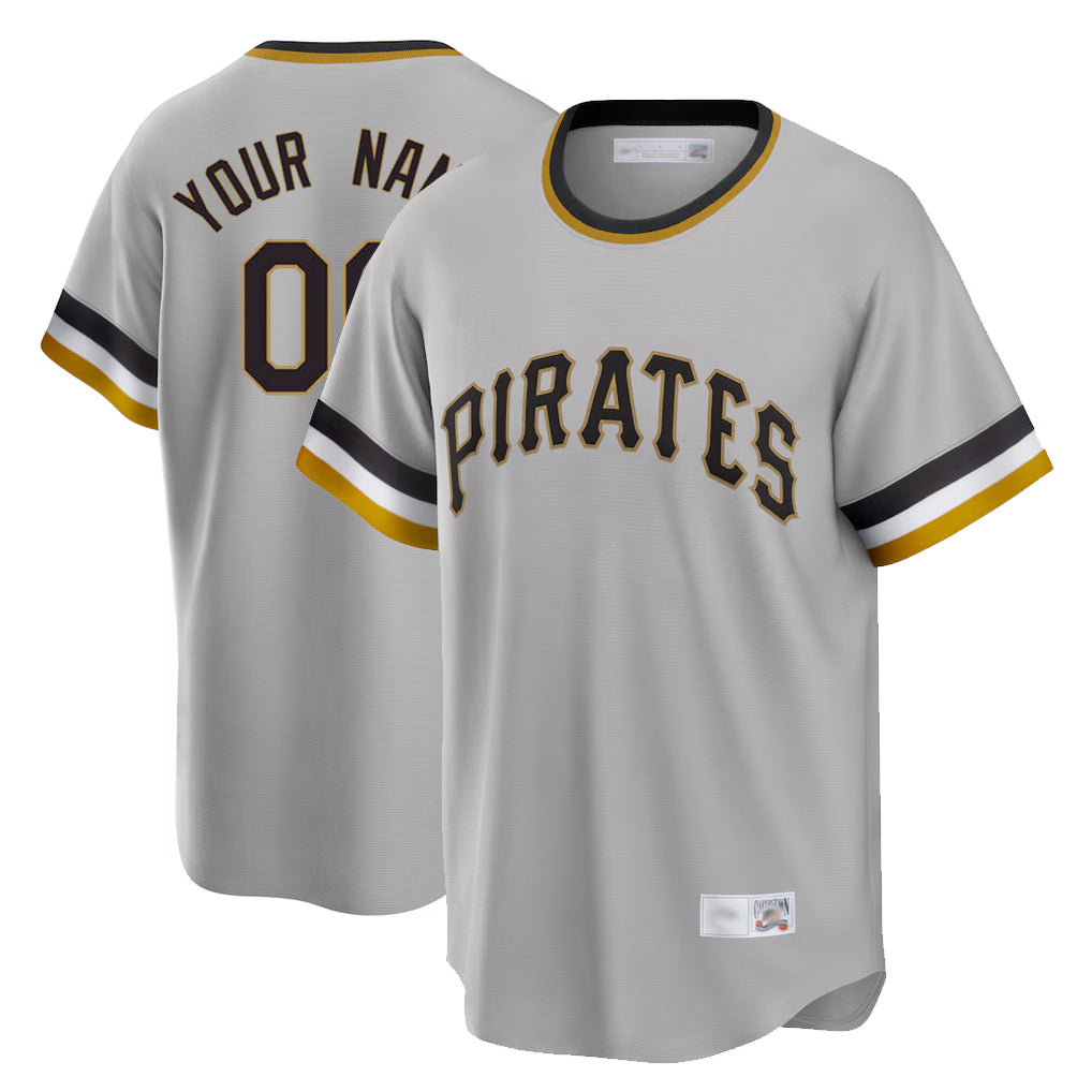 Custom P.Pirates Gray Throwback Cooperstown Collection Limited T-shirt Any Name & Number Gdoa Stitched Jerseys