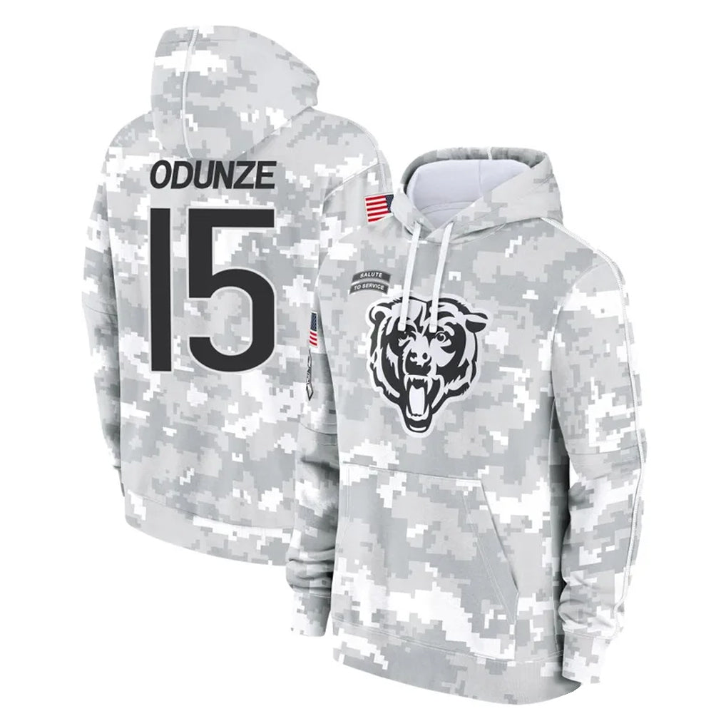 C.Bears #15 Rome Odunze Player Arctic Camo Salute to Service Pullover Hoodies Limited Gdoa Stitched Jerseys