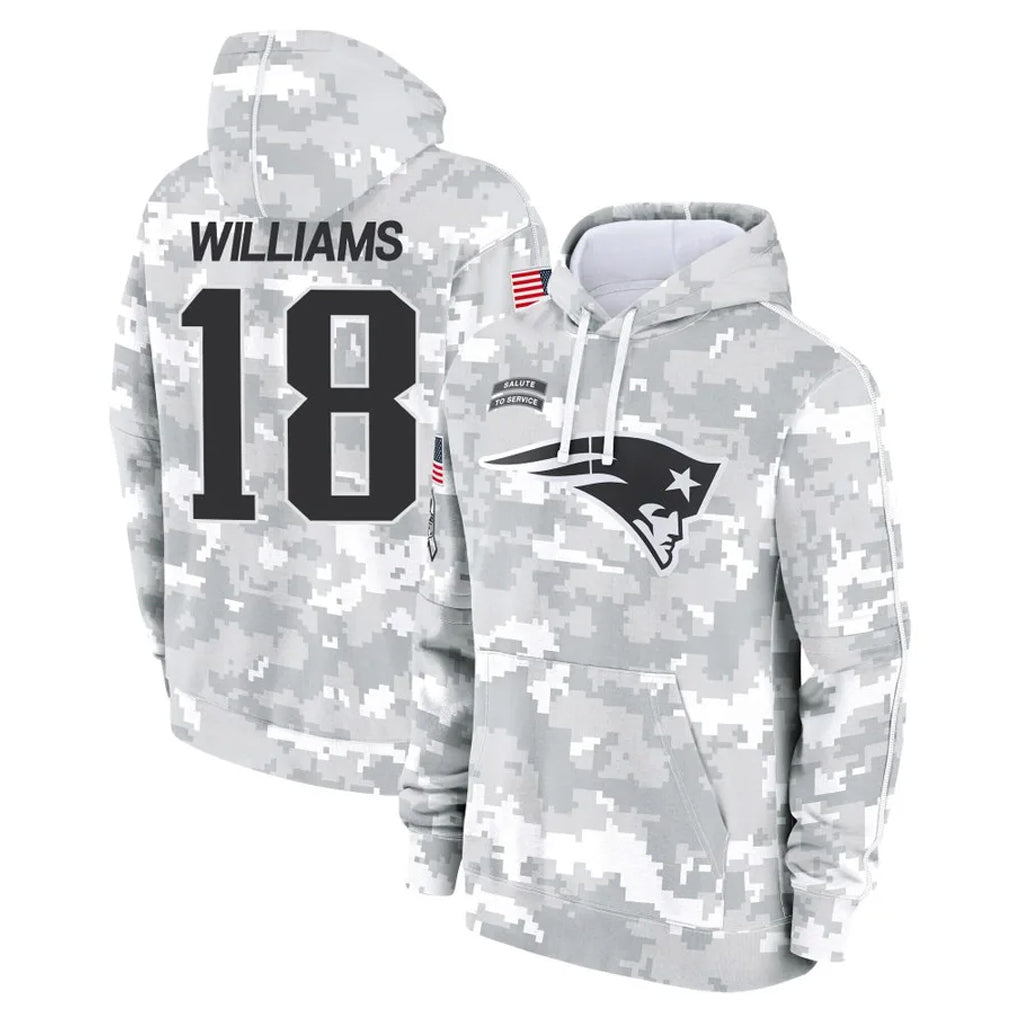 NE.Patriots #18 Kyle Williams Player Arctic Camo Salute to Service Pullover Hoodies Limited Game Gdoa Stitched Jerseys