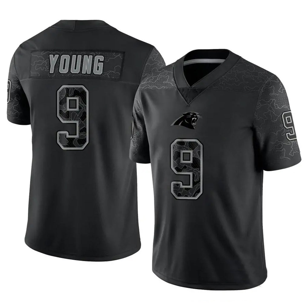 C.Panthers #9 Bryce Young Player Black REFLECTIVE Limited Game Gdoa Stitched Jerseys