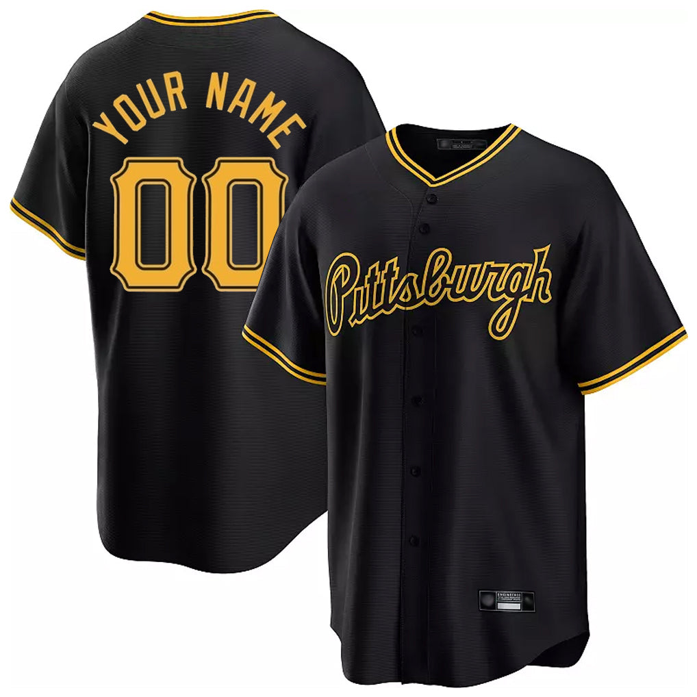 Custom P.Pirates Black Alt Home Game Any Name & Number Gdoa Stitched Jerseys