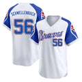 A.Braves #56 Spencer Schwellenbach Player White Throwback Cooperstown Collection T-shirt Game Gdoa Stitched Jerseys