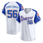 A.Braves #56 Spencer Schwellenbach Player White Throwback Cooperstown Collection T-shirt Game Gdoa Stitched Jerseys