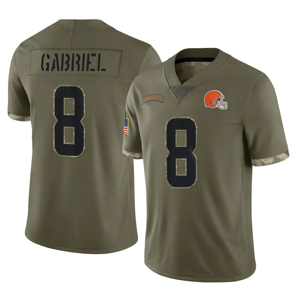 C.Browns #8 Dillon Gabriel Player Olive Salute to Service Limited Game Gdoa Stitched Jerseys