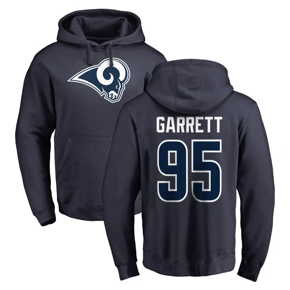 LA.Rams #95 Myles Garrett Player Navy Pullover Hoodie Limited Game Gdoa Stitched Jerseys
