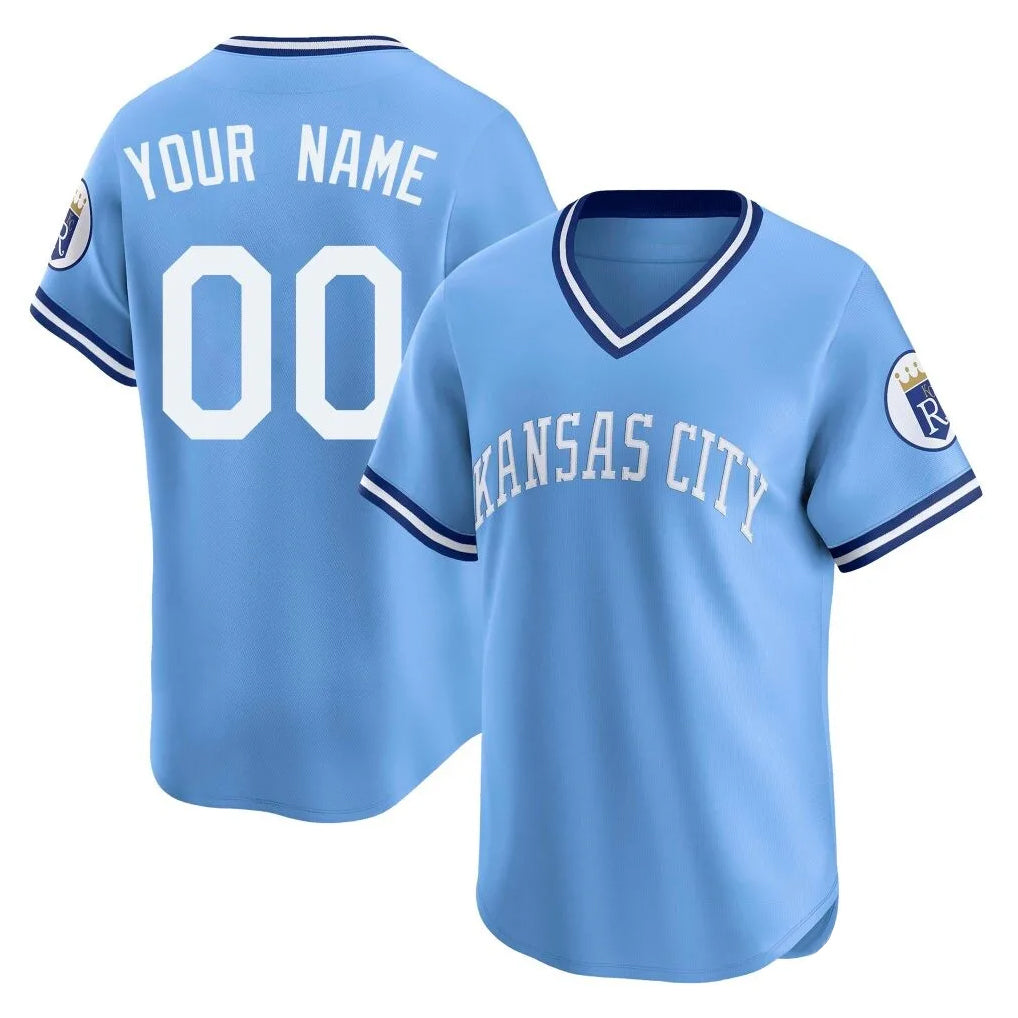 Custom KC.Royals Light Blue Limited Throwback Cooperstown Collection T-shirt Any Name & Number Gdoa Stitched Jerseys