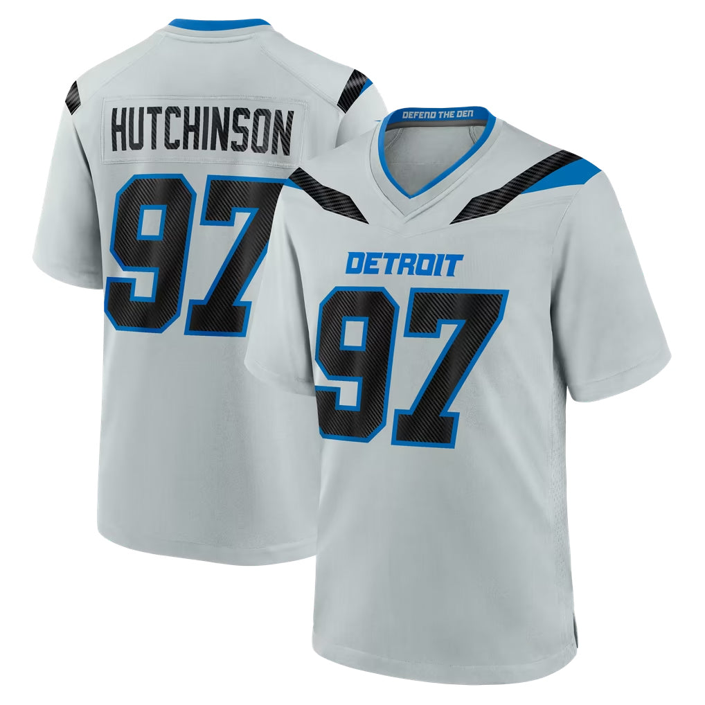 D.Lions #97 Aidan Hutchinson Player Silver 2026 Rivalries Collection Home Game Gdoa Stitched Jerseys