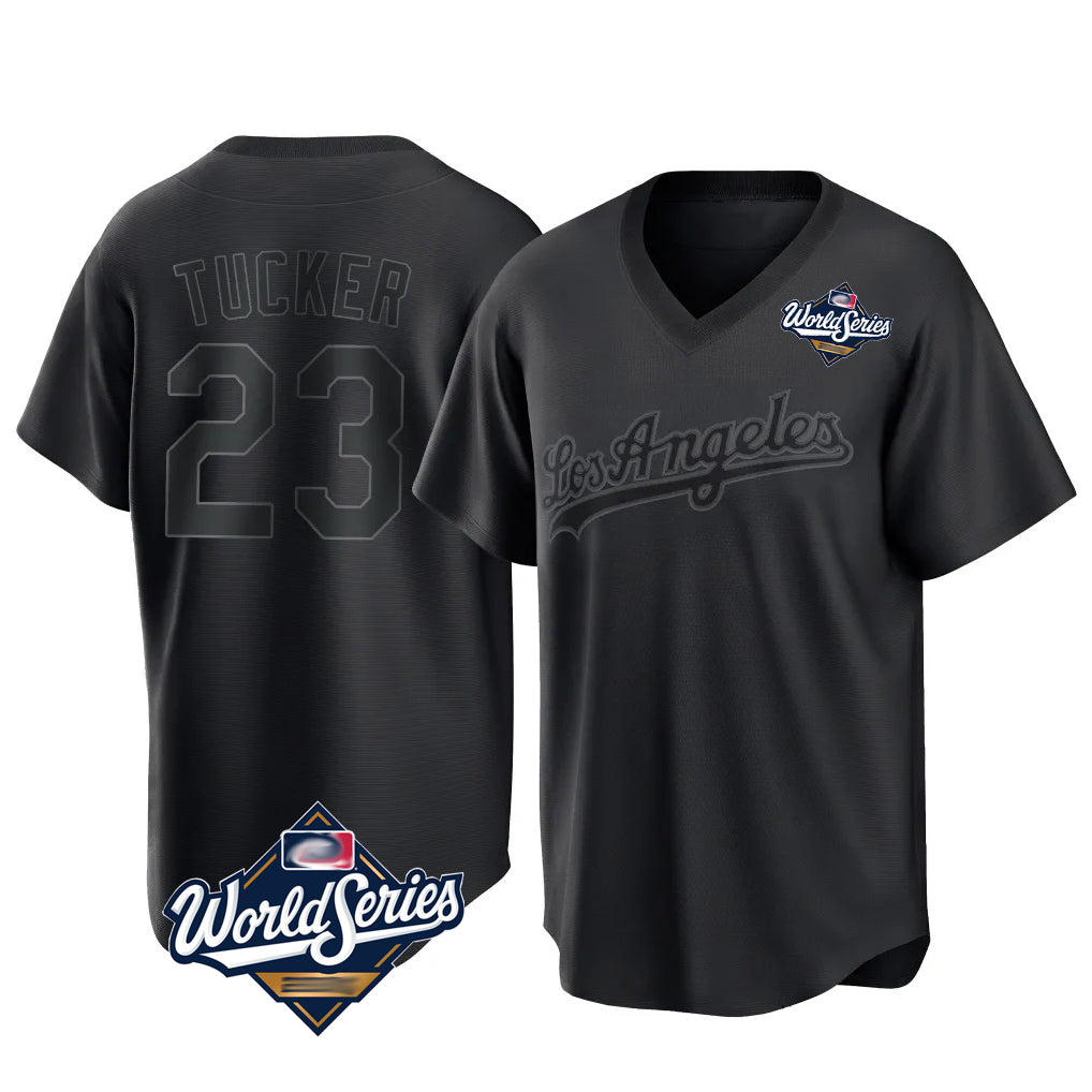 LA.Dodgers #23 Kyle Tucker Player Black World Series Pitch Fashion T-shirt Fdoa Stitched Jerseys