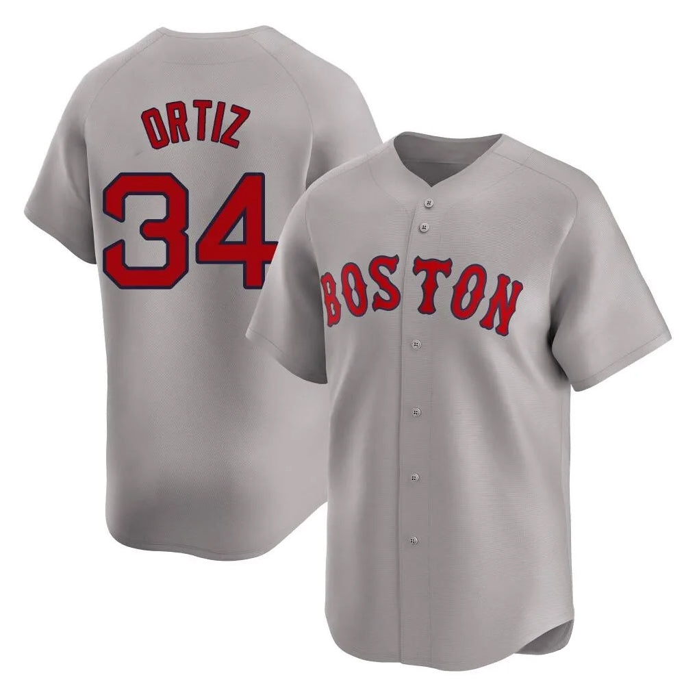 B.Red Sox #34 David Ortiz Player Gray Road Limited Home Game Gdoa Stitched Jerseys