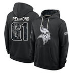 MN.Vikings #61 Jalen Redmond Player 2026 Black Logo Pullover Hoodies Limited Game Gdoa Stitched Jerseys