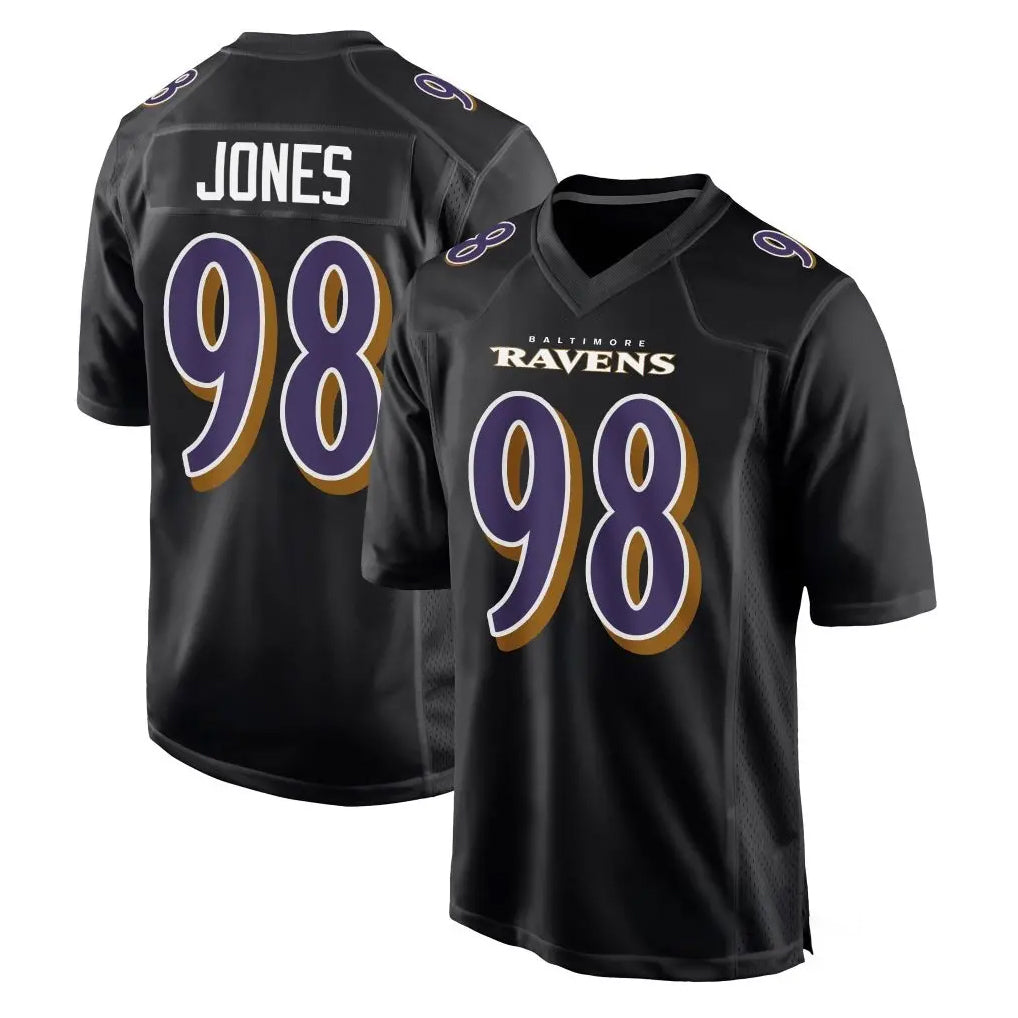 B.Ravens #98 Travis Jones Player Black Carbon Fashion Home Game Gdoa Stitched Jerseys