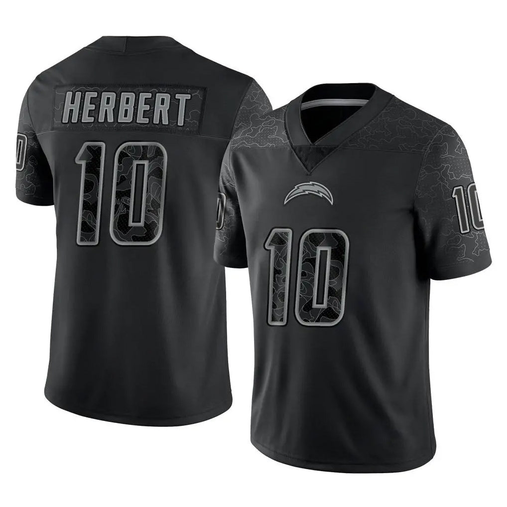 LA.Chargers #10 Justin Herbert Player Black Limited Reflective Home Game Gdoa Stitched Jerseys