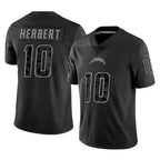 LA.Chargers #10 Justin Herbert Player Black Limited Reflective Home Game Gdoa Stitched Jerseys