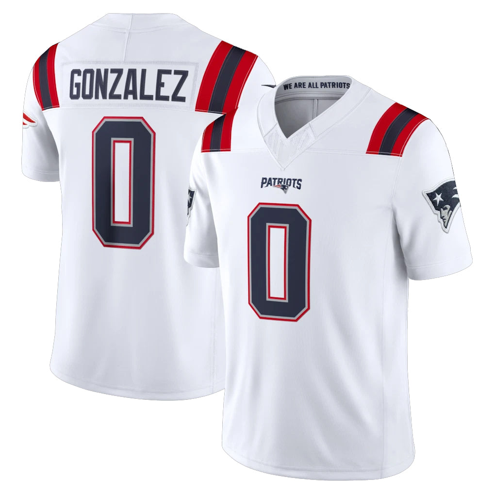 NE.Patriots #0 Christian Gonzalez Player White Limited Vapor F.U.S.E. Home Game Gdoa Stitched Jerseys